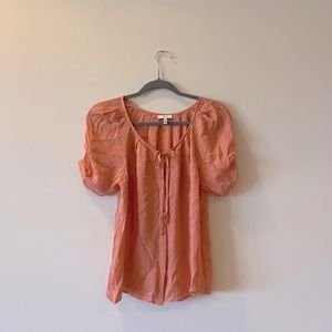 Joie Pink Silk Tie Front Blouse Short Sleeve XS